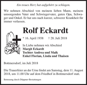 Traueranzeige von Rolf Eckardt  von Magdeburger Volksstimme