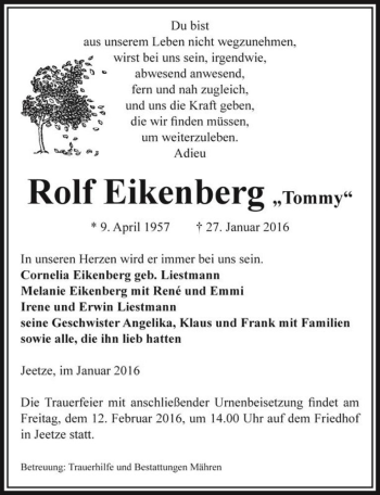 Traueranzeige von Rolf Eikenberg 