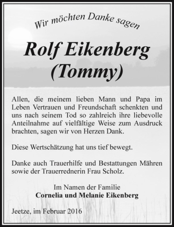 Traueranzeige von Rolf Eikenberg 