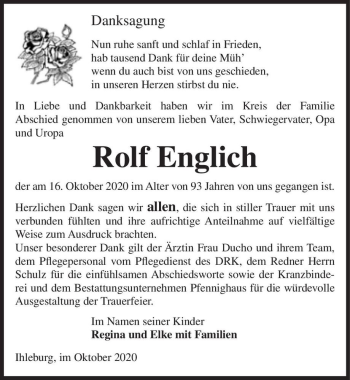 Traueranzeige von Rolf Englich  von Magdeburger Volksstimme