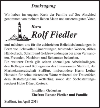 Traueranzeige von Rolf Fiedler  von Magdeburger Volksstimme