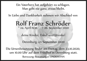 Traueranzeige von Rolf Franz Schröder  von Magdeburger Volksstimme