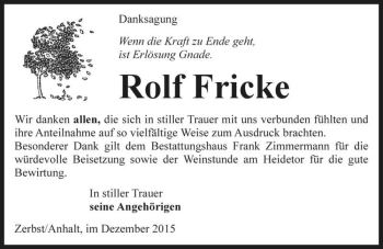 Traueranzeige von Rolf Fricke  von Magdeburger Volksstimme