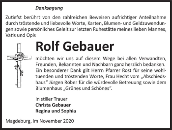 Traueranzeige von Rolf Gebauer  von Magdeburger Volksstimme