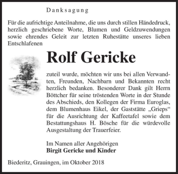 Traueranzeige von Rolf Gericke  von Magdeburger Volksstimme