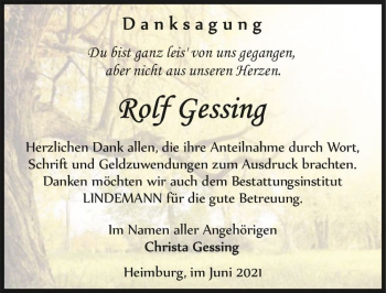 Traueranzeige von Rolf Gessing  von Magdeburger Volksstimme