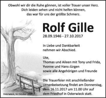 Traueranzeige von Rolf Gille  von Magdeburger Volksstimme