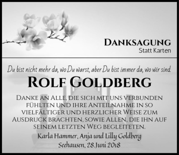 Traueranzeige von Rolf Goldberg  von Magdeburger Volksstimme