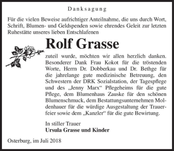 Traueranzeige von Rolf Grasse  von Magdeburger Volksstimme