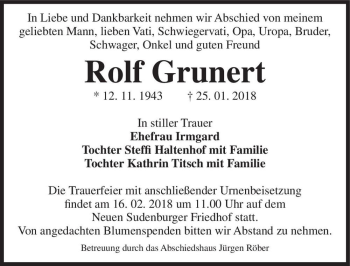 Traueranzeige von Rolf Grunert  von Magdeburger Volksstimme