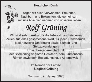 Traueranzeige von Rolf Grüning  von Magdeburger Volksstimme