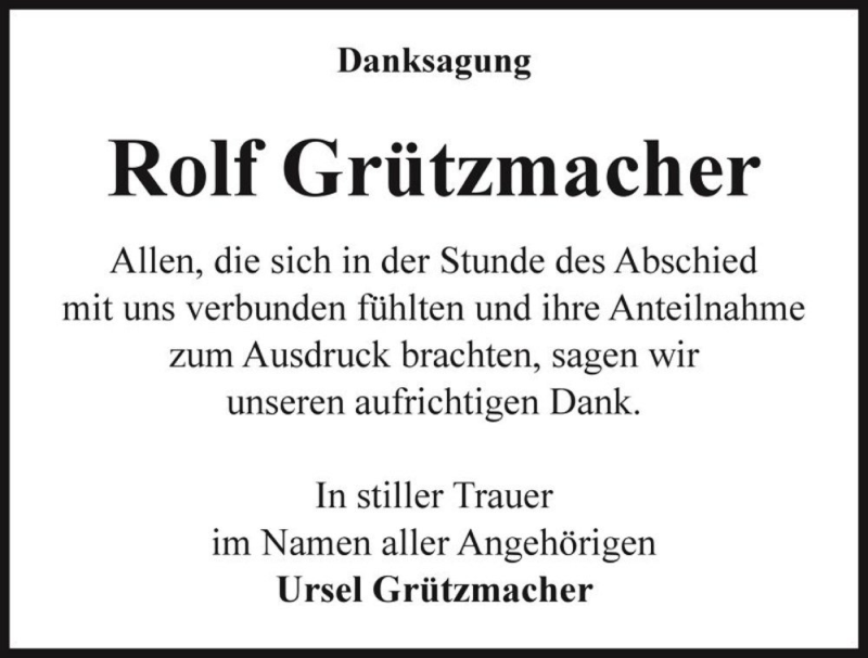  Traueranzeige für Rolf Grützmacher  vom 08.07.2017 aus Magdeburger Volksstimme