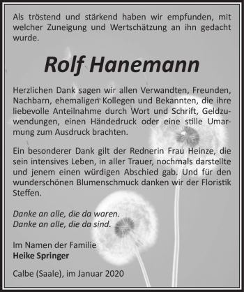 Traueranzeige von Rolf Hanemann  von Magdeburger Volksstimme