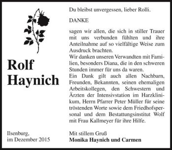 Traueranzeige von Rolf Haynich  von Magdeburger Volksstimme