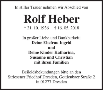 Traueranzeige von Rolf Heber  von Magdeburger Volksstimme
