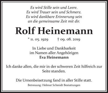 Traueranzeige von Rolf Heinemann  von Magdeburger Volksstimme