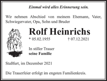 Traueranzeige von Rolf Heinrichs  von Magdeburger Volksstimme