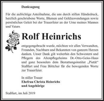Traueranzeige von Rolf Heinrichs  von Magdeburger Volksstimme