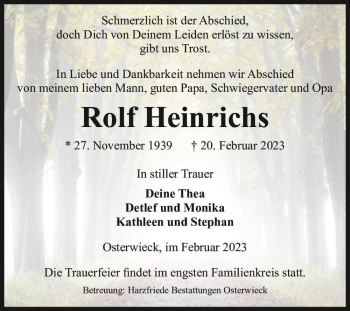 Traueranzeige von Rolf Heinrichs  von Magdeburger Volksstimme