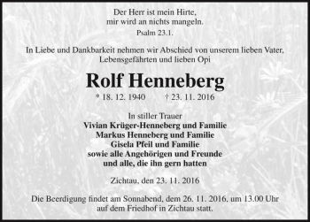 Traueranzeige von Rolf Henneberg  von Magdeburger Volksstimme