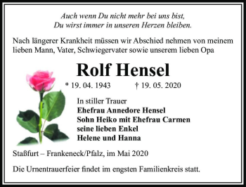 Traueranzeige von Rolf Hensel  von Magdeburger Volksstimme