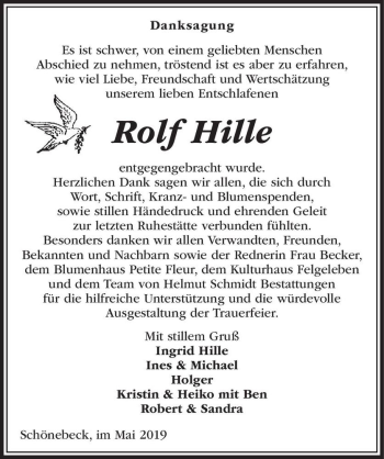 Traueranzeige von Rolf Hille  von Magdeburger Volksstimme