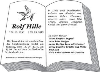 Traueranzeige von Rolf Hille  von Magdeburger Volksstimme