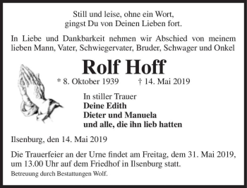 Traueranzeige von Rolf Hoff  von Magdeburger Volksstimme