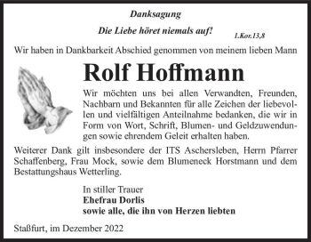 Traueranzeige von Rolf Hoffmann  von Magdeburger Volksstimme