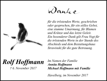 Traueranzeige von Rolf Hoffmann  von Magdeburger Volksstimme