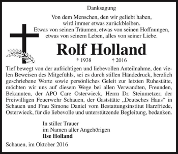 Traueranzeige von Rolf Holland  von Magdeburger Volksstimme