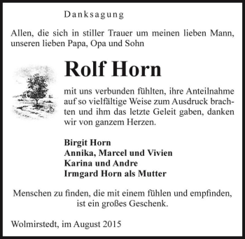 Traueranzeige von Rolf Horn  von Magdeburger Volksstimme