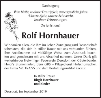 Traueranzeige von Rolf Hornhauer  von Magdeburger Volksstimme
