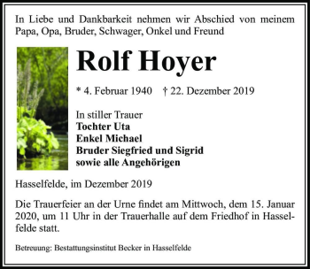 Traueranzeige von Rolf Hoyer  von Magdeburger Volksstimme