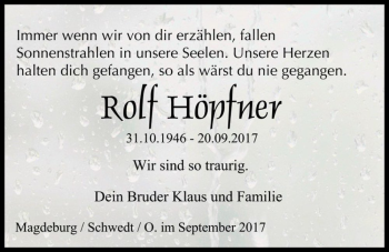 Traueranzeige von Rolf Höpfner  von Magdeburger Volksstimme