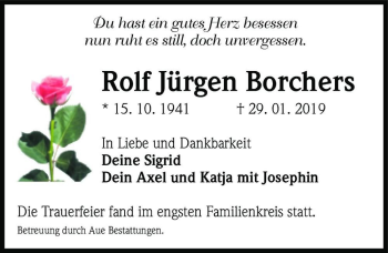 Traueranzeige von Rolf Jürgen Borchers  von Magdeburger Volksstimme