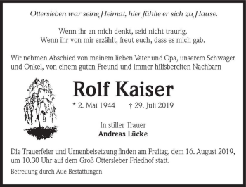 Traueranzeige von Rolf Kaiser  von Magdeburger Volksstimme