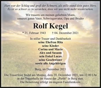 Traueranzeige von Rolf Kegel  von Magdeburger Volksstimme