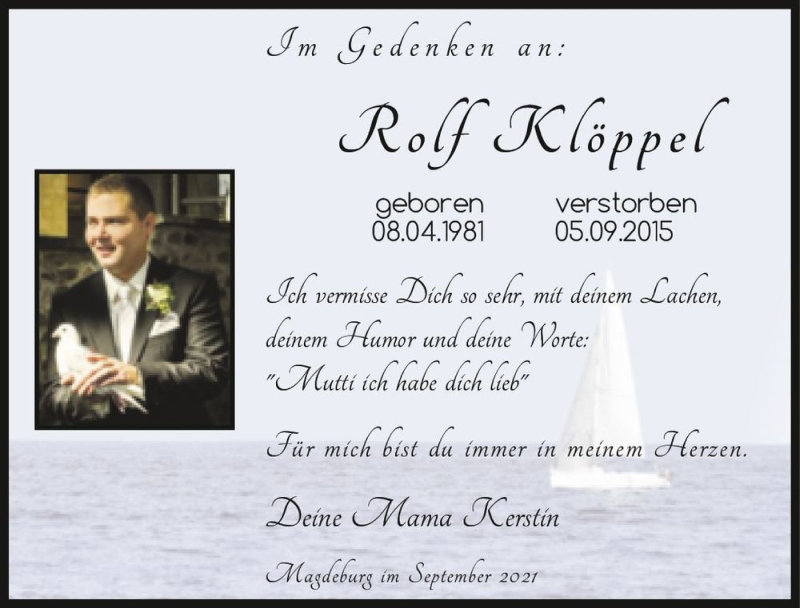  Traueranzeige für Rolf Klöppel  vom 04.09.2021 aus Magdeburger Volksstimme