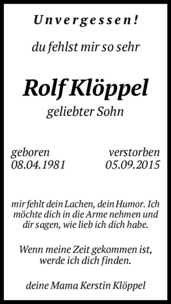 Traueranzeige von Rolf Klöppel  von Magdeburger Volksstimme