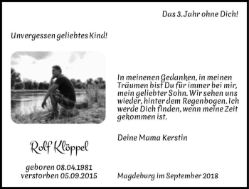 Traueranzeige von Rolf Klöppel  von Magdeburger Volksstimme