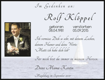 Traueranzeige von Rolf Klöppel  von Magdeburger Volksstimme