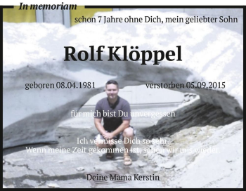 Traueranzeige von Rolf Klöppel  von Magdeburger Volksstimme