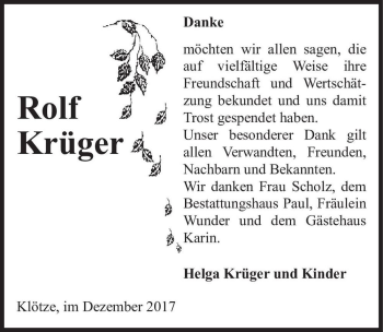 Traueranzeige von Rolf Krüger  von Magdeburger Volksstimme