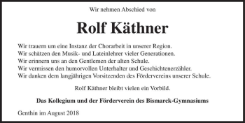Traueranzeige von Rolf Käthner  von Magdeburger Volksstimme