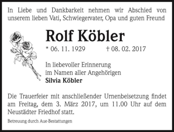 Traueranzeige von Rolf Köbler  von Magdeburger Volksstimme