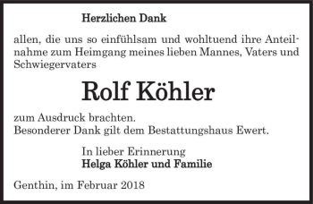 Traueranzeige von Rolf Köhler  von Magdeburger Volksstimme
