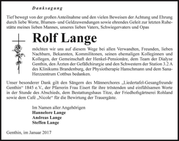 Traueranzeige von Rolf Lange  von Magdeburger Volksstimme