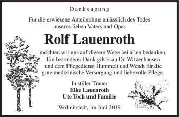 Traueranzeige von Rolf Lauenroth  von Magdeburger Volksstimme