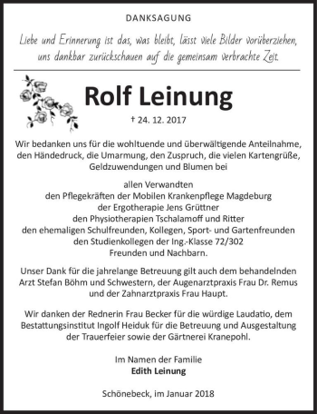 Traueranzeige von Rolf Leinung  von Magdeburger Volksstimme